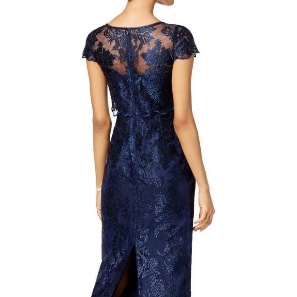 Adrianna Papell sz 6 sapphire navy blue lace sheath dress with short sleeves - Picture 2 of 6